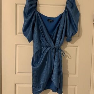 Blue Ruched Mini Dress